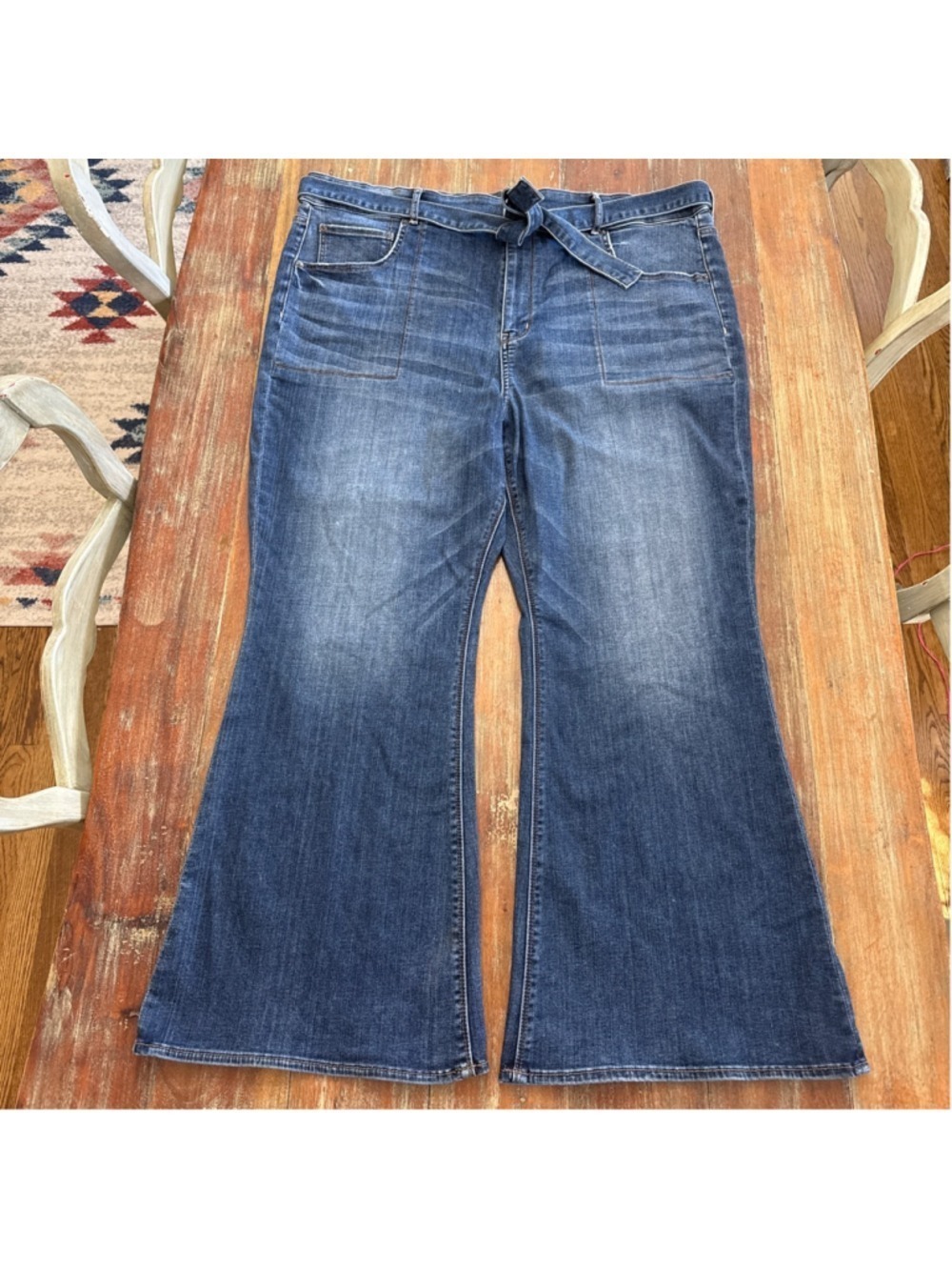 American Eagle Flare Jeans Size 24 Short Tie Waist Patch Pocket